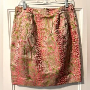 DKNY Snakeskin Print Pencil Mini Skirt Pink Green Size 6